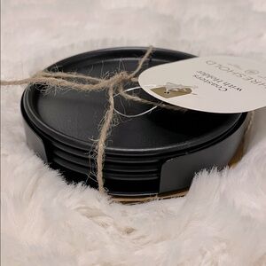 4pk Metal Coasters with Stand - Threshold: Black Iron Drink Coasters